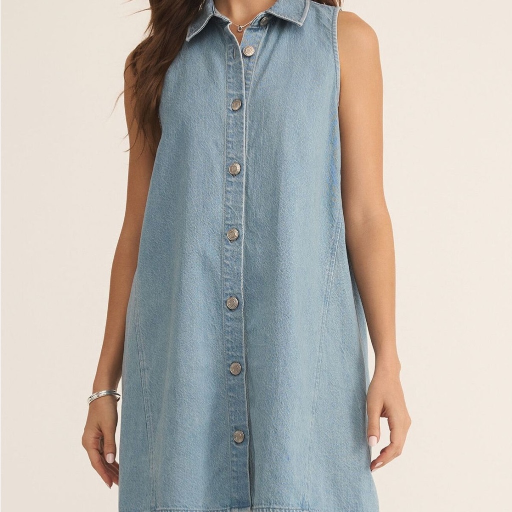 Nwt Z Supply New Day Twill Mini Dress In Lt Vintage Indigo Size Xs